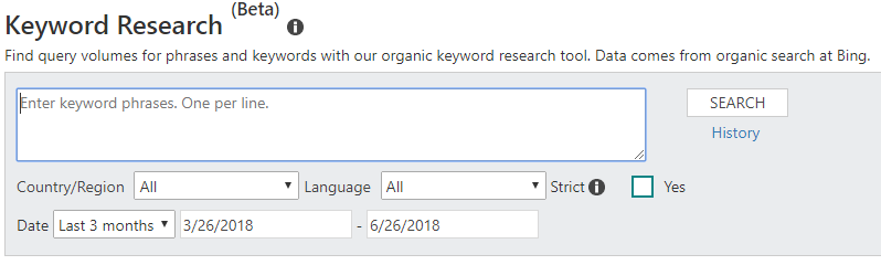 Keyword Research (beta) tool from Bing Webmaster Tools