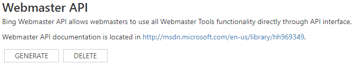 Webmaster API key generation in Bing Webmaster Tools