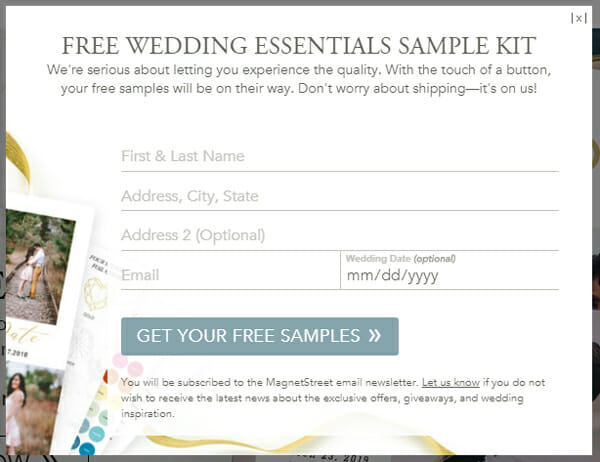 magnetstreet.com, a wedding stationery site, offering a free sample kit