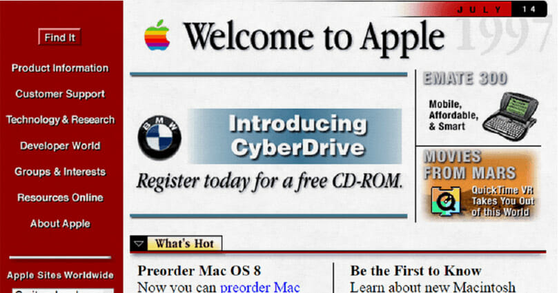 screenshot of Apple's homepage from 1997