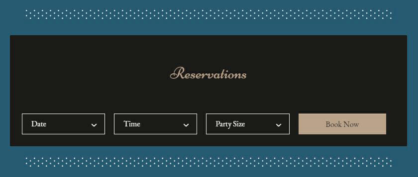 online reservation form with date, time, and party size fields, but no name or contact information fields